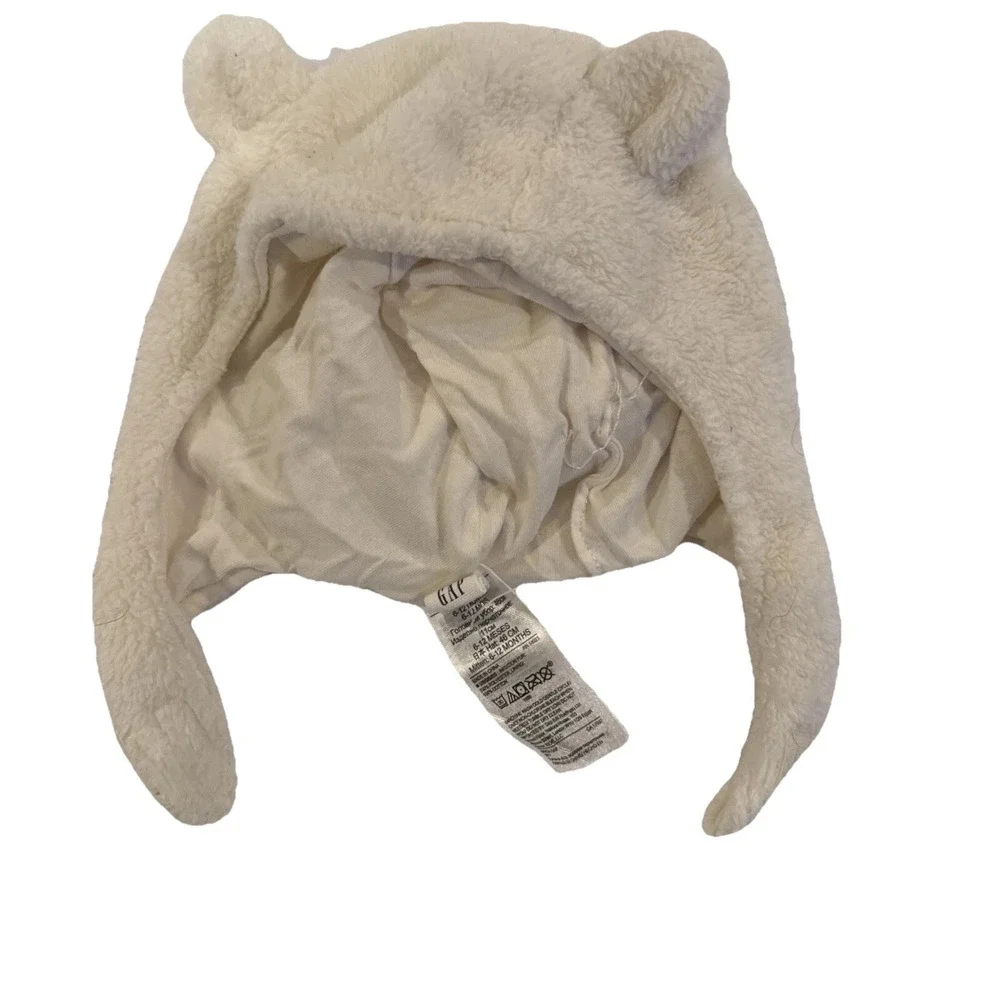 Gap Kids Baby Polar Fleece white winter hat with Little Bear ears 6~12 Months